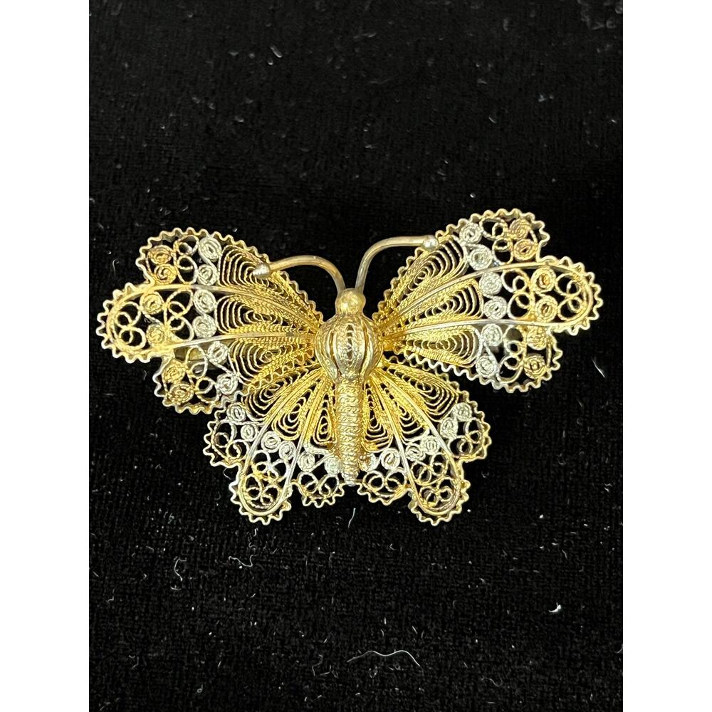 Vintage Portuguese Silver Filigree Butterfly Brooch 1712